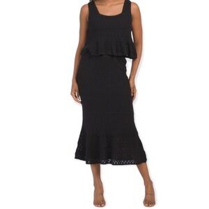 House of Harlow 1960 Black Crochet Knit Maxi Skirt Mermaid Fishtail Size M